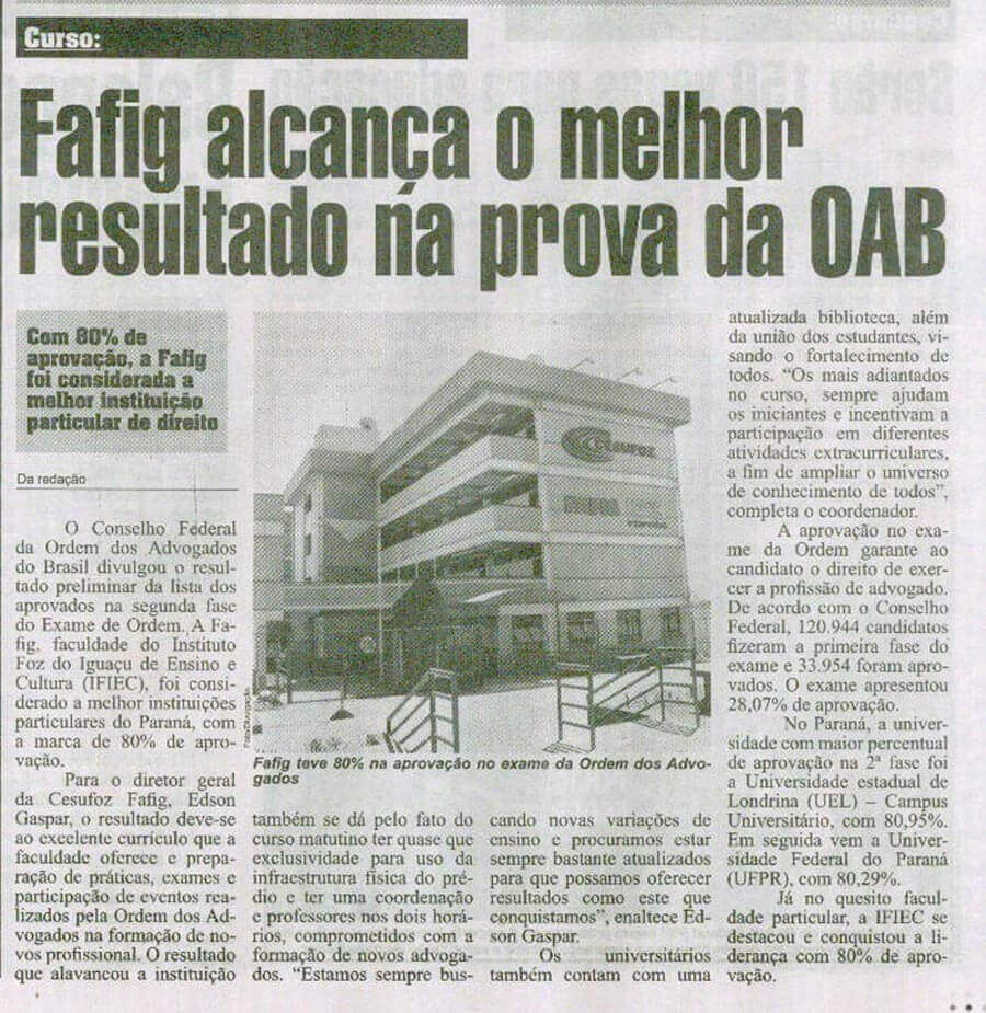 FAFIG alcança o melhor resultado da OAB